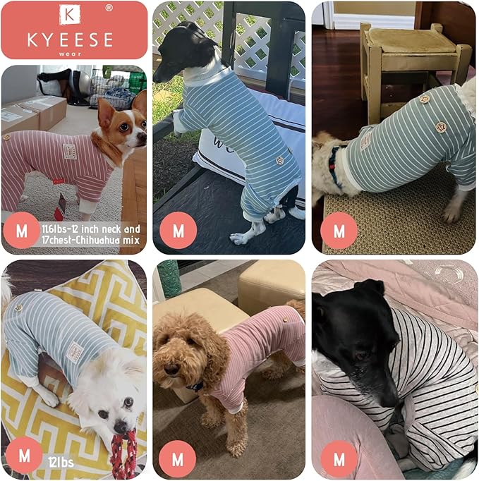 KYEESE Dog Pajamas, Stretchable Velvet Fleece 4 Legs Doggie Jammies, Striped Jumpsuit Pet Onesie, Cozy Outfit Comfortable Dog Clothes, Hair Shedding Cover Pet Sleepwear,Navy Blue Striped, Medium