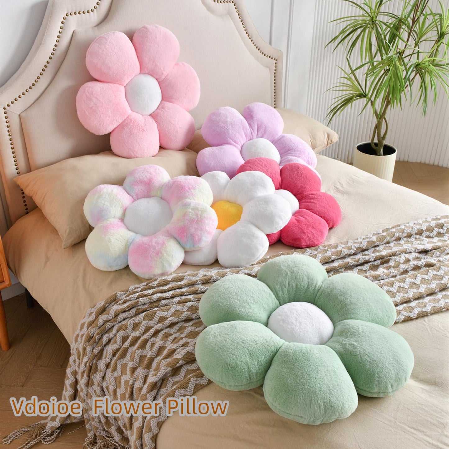 Vdoioe Green Flower Pillow Flower Shaped Throw Pillow Floor 15.7In Cute Daisy Pillows for Bed Sofa Cute Home Decor