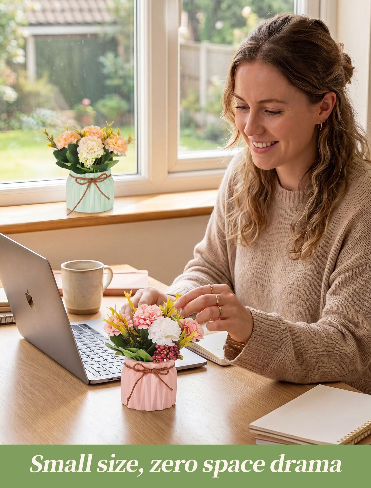 BLOSMON Fake Flowers in Vase for Centerpieces: 4 PCS 5.9 Inch Small Artificial Hydrangea with Vase Table Decor - Faux Floral Arrangements Desk Home Party Bathroom Office Decorations
