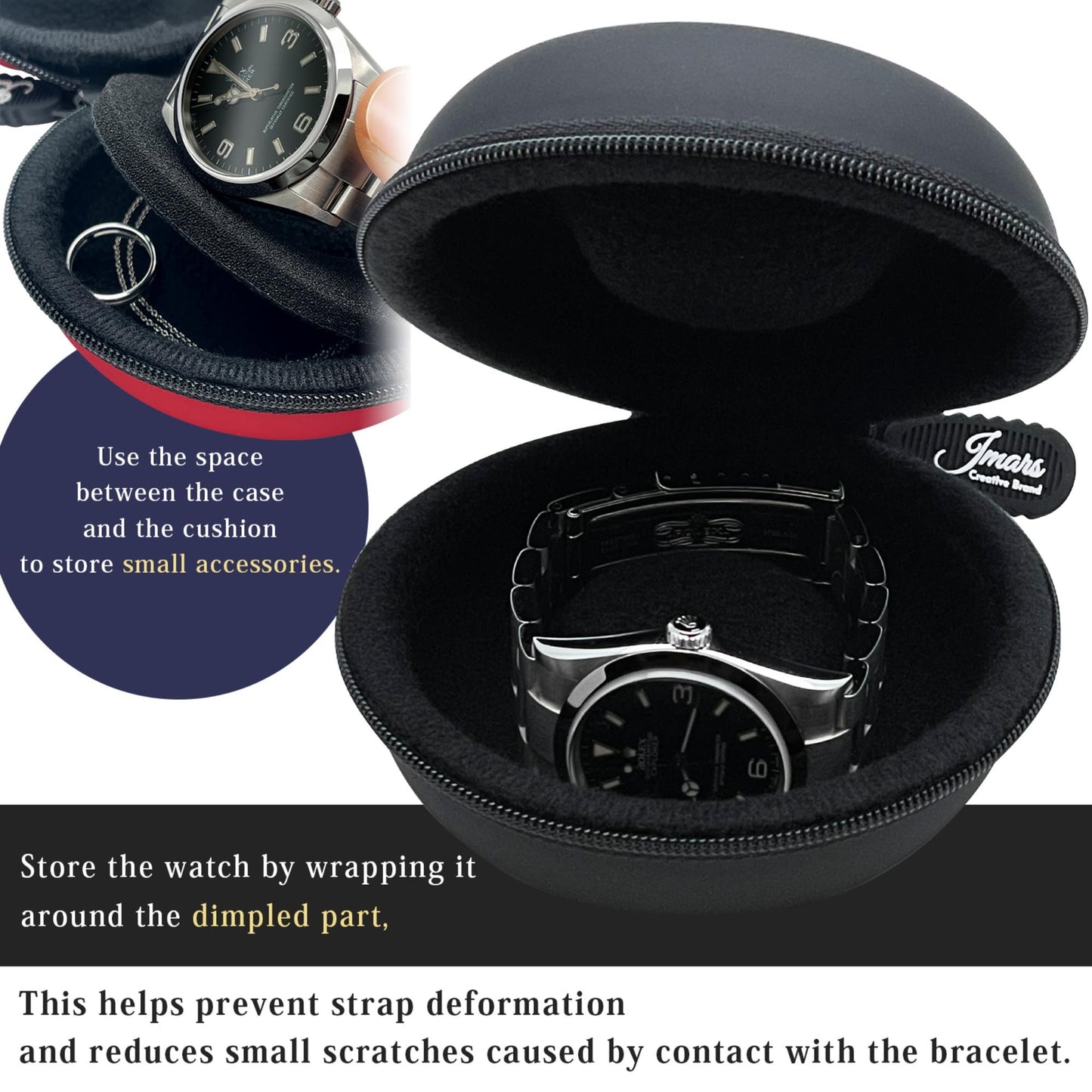 JMARS Watch Travel Case, Shock-Tested Single Watch Case for Wristwatches & Smart Watches, Leather Black
