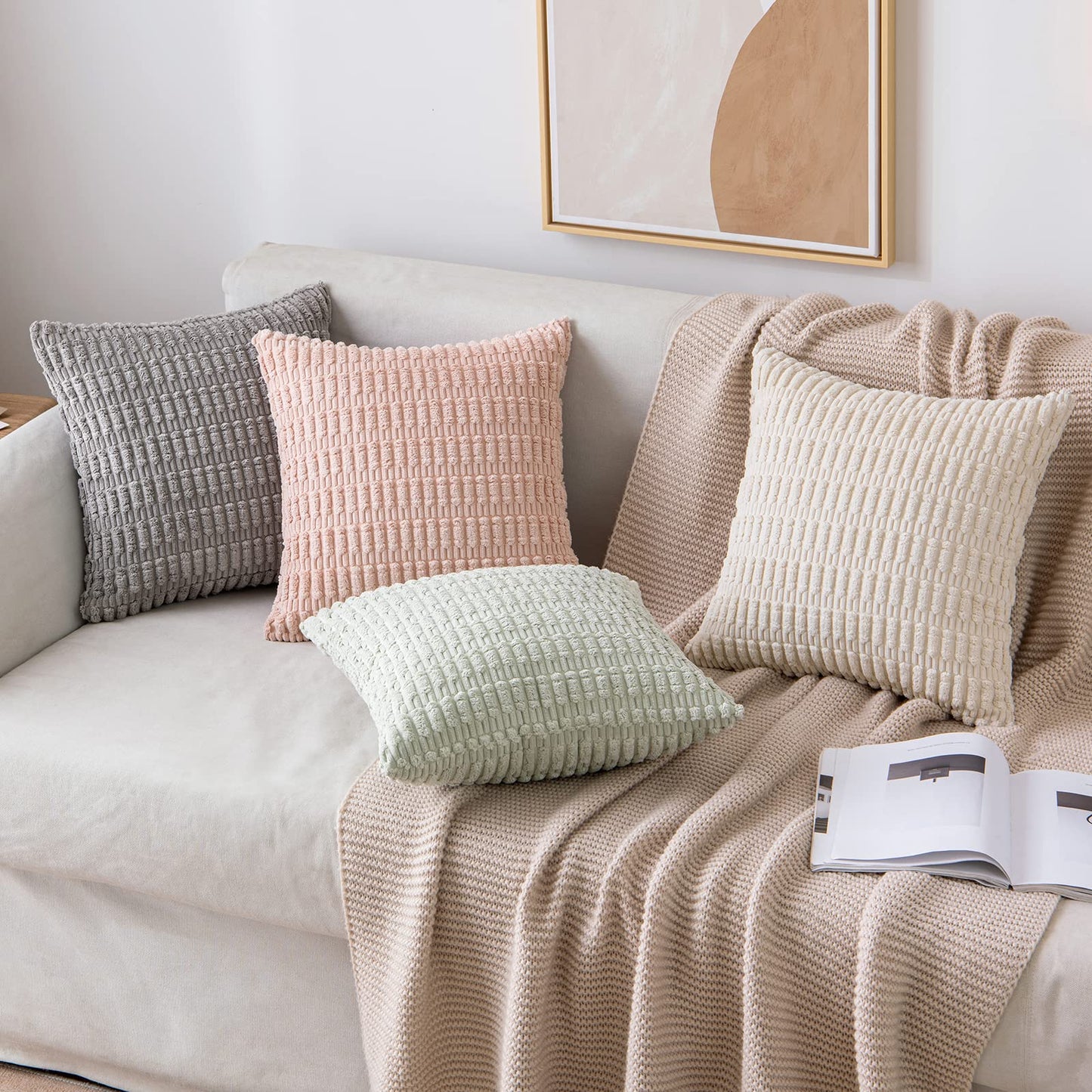MIULEE Pack of 4 Corduroy Decorative Throw Pillow Covers Chenille Pillow Covers