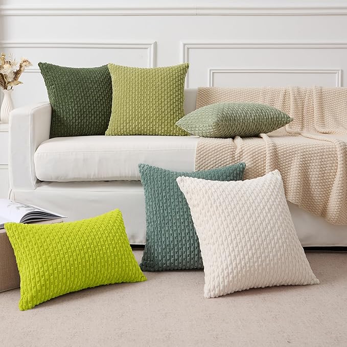 Kevin Textile Decorative Pillow Covers Set of 2 Striped Plush Corduroy Pillows Pillowcases Boho Home Decor Cushion Covers for Couch Sofa Bed Living Room 18x18 Inch, Christmas Green
