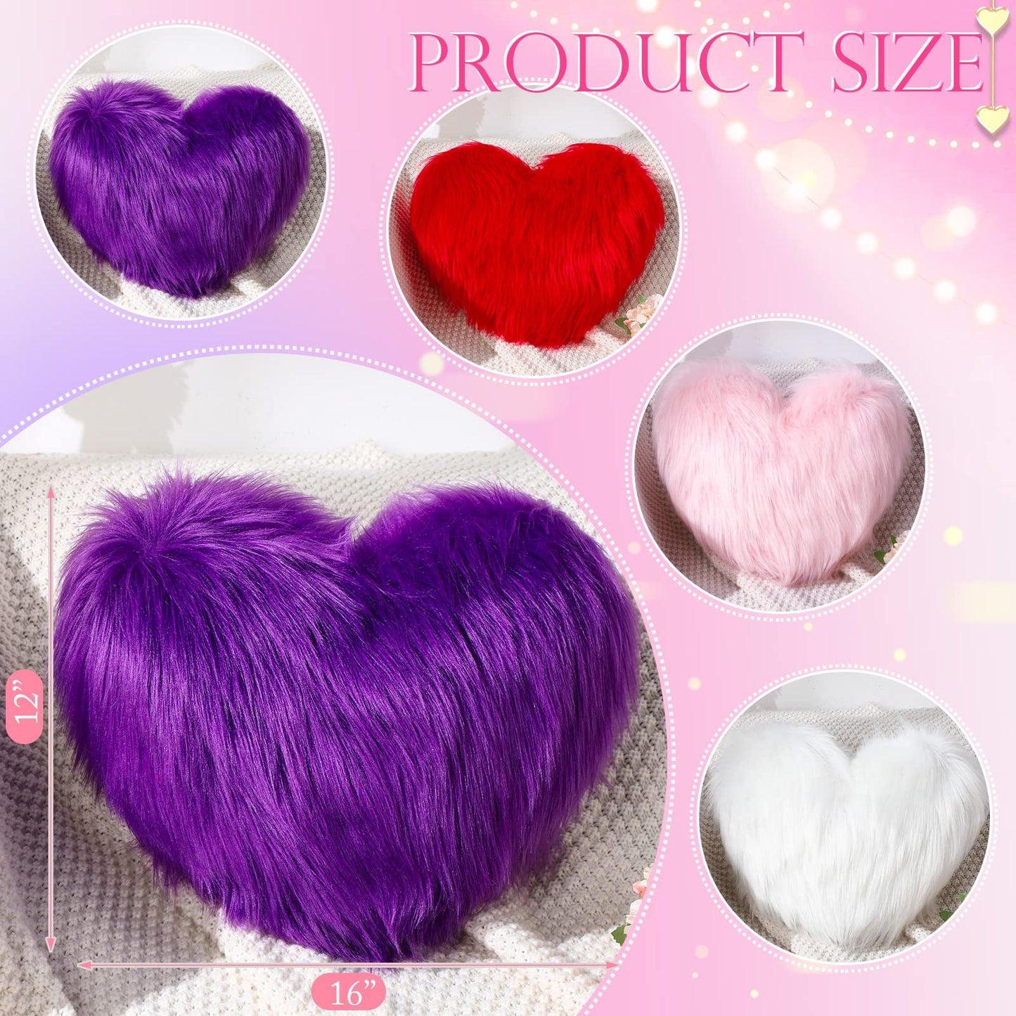 Maitys 2 Pcs Heart Shaped Pillows 12 x 16 Inch Faux Fur Throw Fluffy Cute Soft Throw Pillows Decorative with Insert for Anniversary Bedroom Living Room Sofa Couch (Violet)