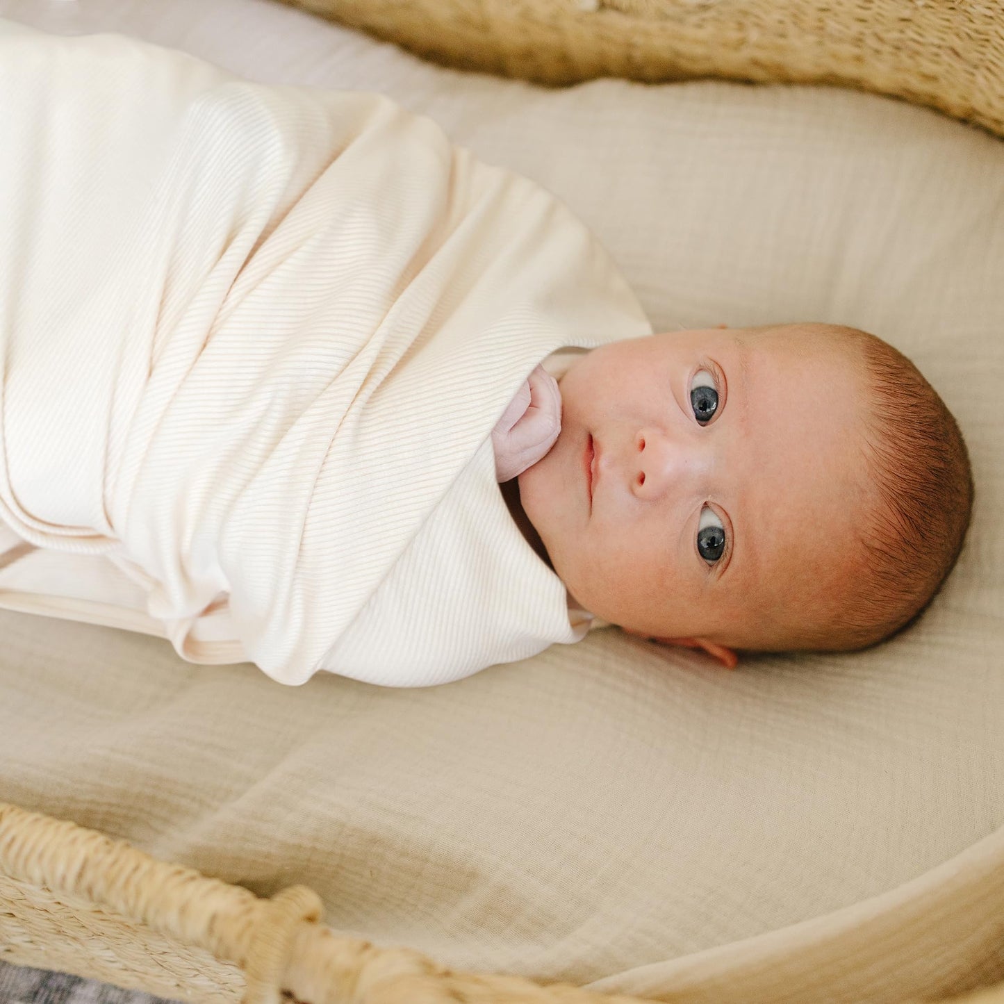 Konssy Ribbed Knit Baby Blankets 2 Pack, Stretchy Lightweight Swaddle Blanket for Boys & Girls, Soft Cozy Receiving Wrap for Newborns, Infants, & Toddlers, 33x42 Inch
