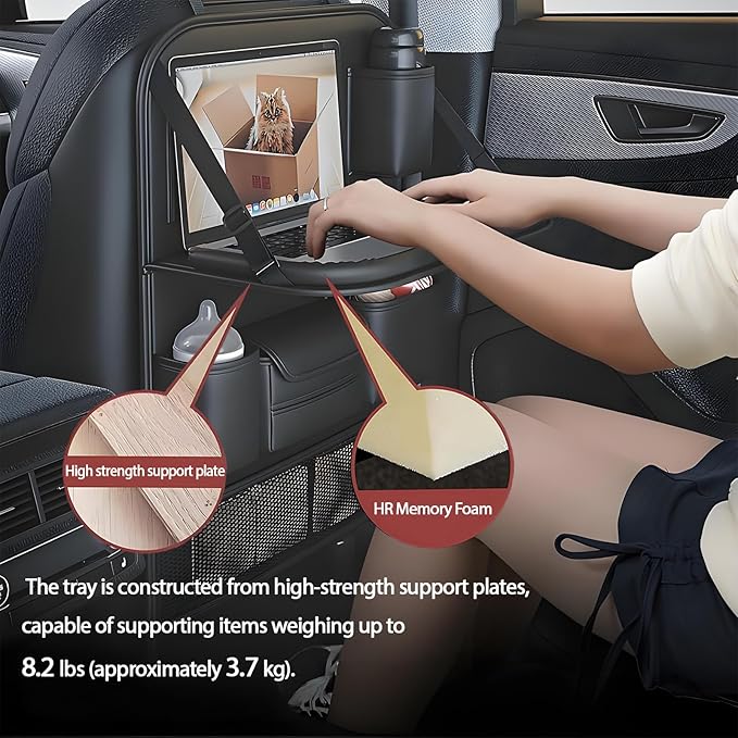 FASTAGEI 2 Pack Universal Foldable Car Backseat Organizer with Table Tray, Car Seat Back Protector with Touch Screen Phone Holder, Premium Leather Kick Mats with Storage Pockets Tissue Holder (Brown)