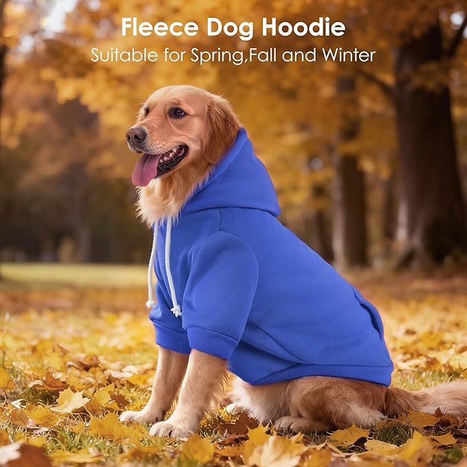 BAOBICUTE Dog Basic Hoodie Soft Dog Clothes Cold Weather Sweaters for Medium Large Dogs Cozy Fabric Warm Sweatshirt with Leash Hole (Blue, L (Back: 20.47",Chest: 28.35", Neck: 21.26"))
