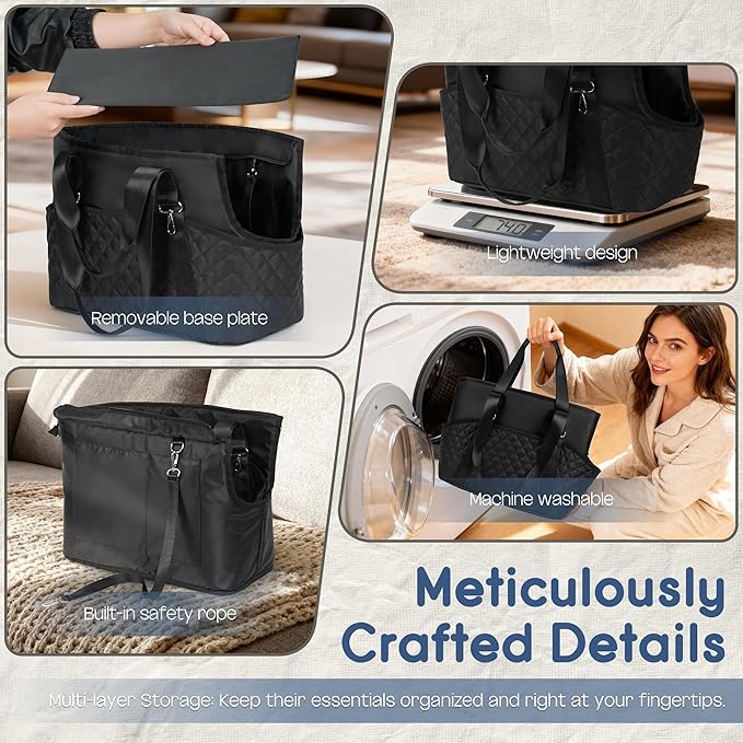 YUDODO 4-12lbs Dog Tote Bag for Women, Lightweight Small Dog Purse Carrier with Large Pockets & Safety Clip, Pet Shoulder Handbag for Travel, Outing, Vet, Black