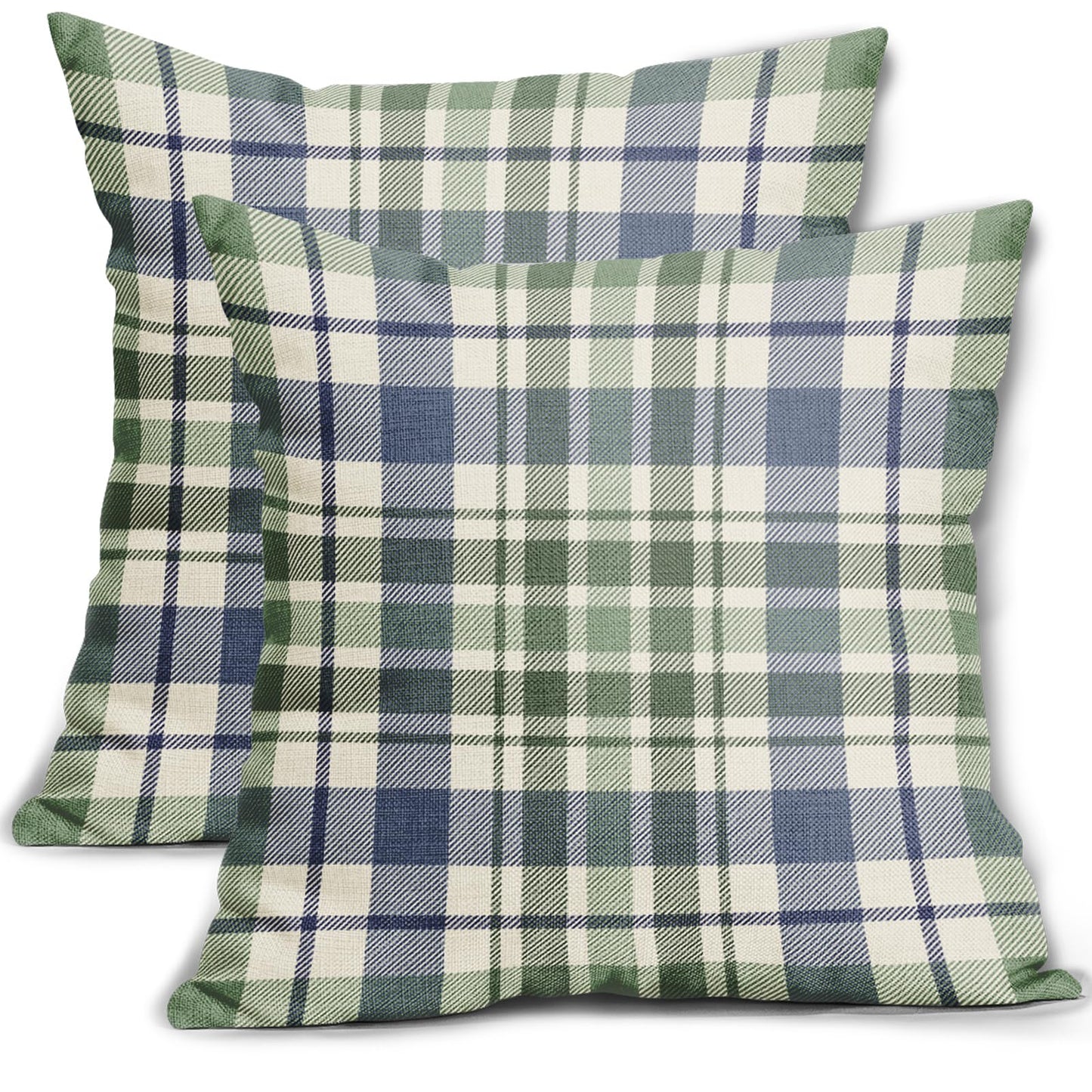 Aytipun Blue Sage Green Spring Plaid Pillow Covers 18x18 Set of 2 Seasonal Tartan Buffalo Plaid Holiday Print Decorative Outdoor Pillowcases Farmhouse Summer Throw Cushion Case Couch Sofa Bed Decor
