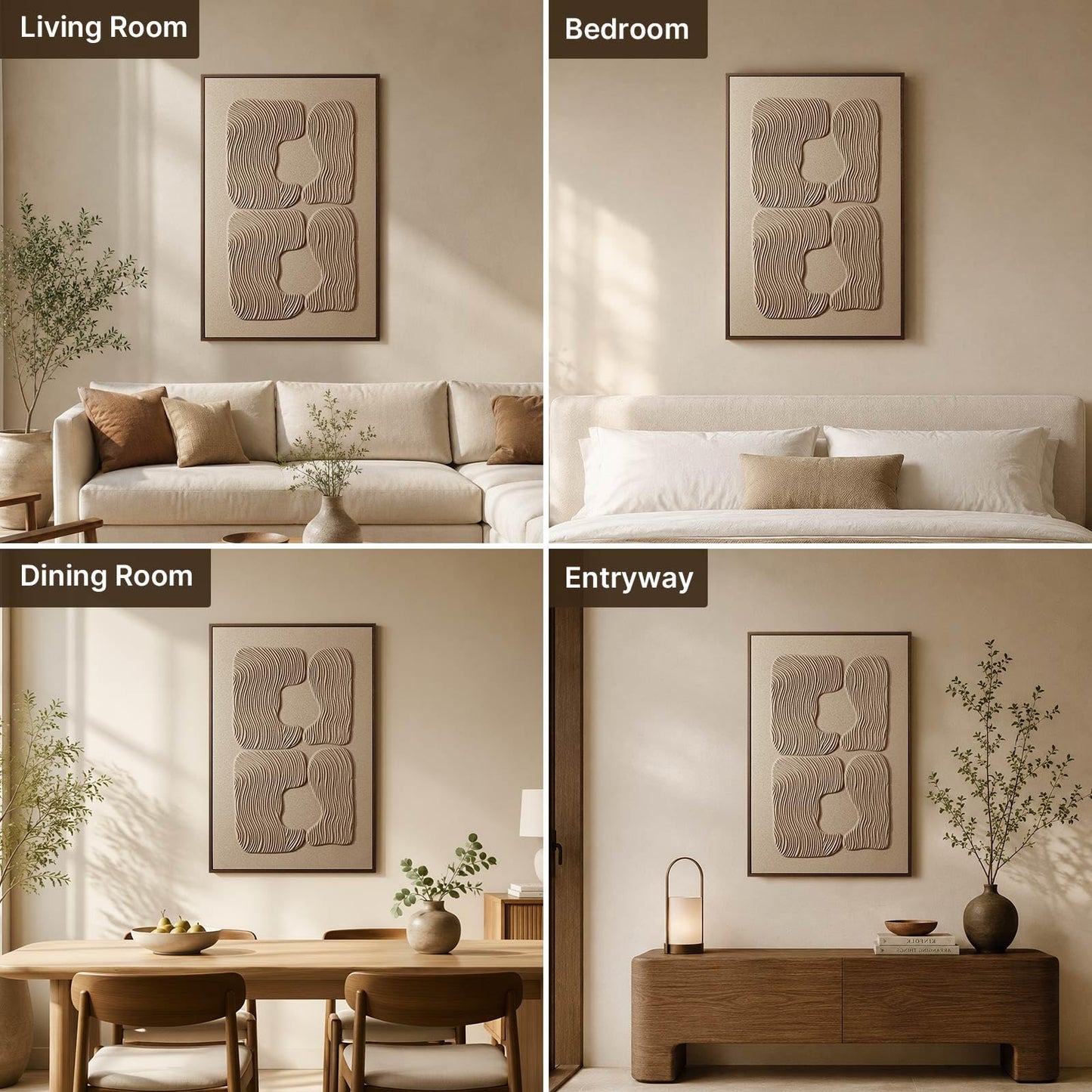 3D Textured Wall Art for Living Room, 1 Piece Wabi Sabi Abstract Sandstone Relief Artwork with Solid Catalpa Wood Frame, Minimalist Abstract Pictures for Hallway Entryway, Warm Oatmeal Beige, 24x36 In