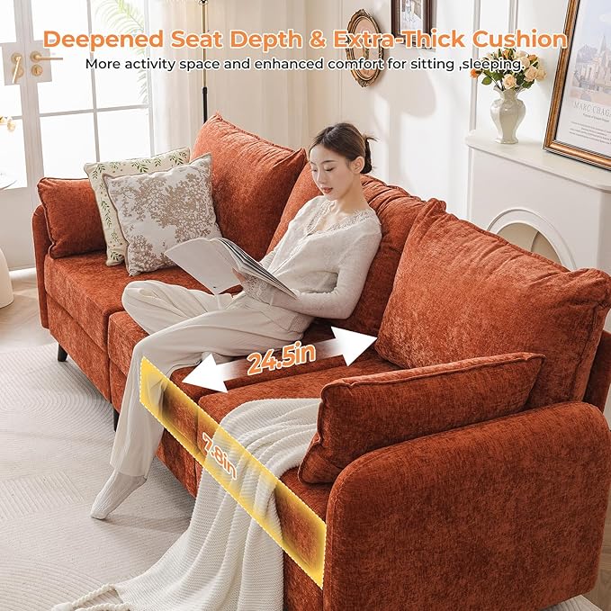 135'' Modular Sectional Sofa with Seats Storage, Oversized U Shaped Couch for Living Room,4-Seater Comfy Cloud Couches with Deep Seat,Movable Ottoman,2 Throw Pillow,Chenille,Orange