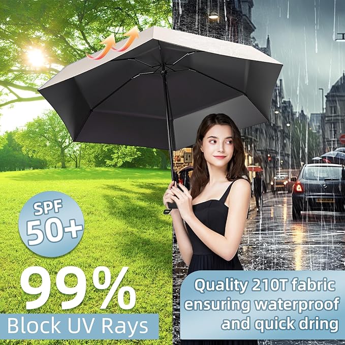 Travel Mini Compact Folding Umbrella with Case - UV Sun & Rain Protection, Lightweight Portable Pocket Umbrella for Women Men Kids, Fits Purse Backpack
