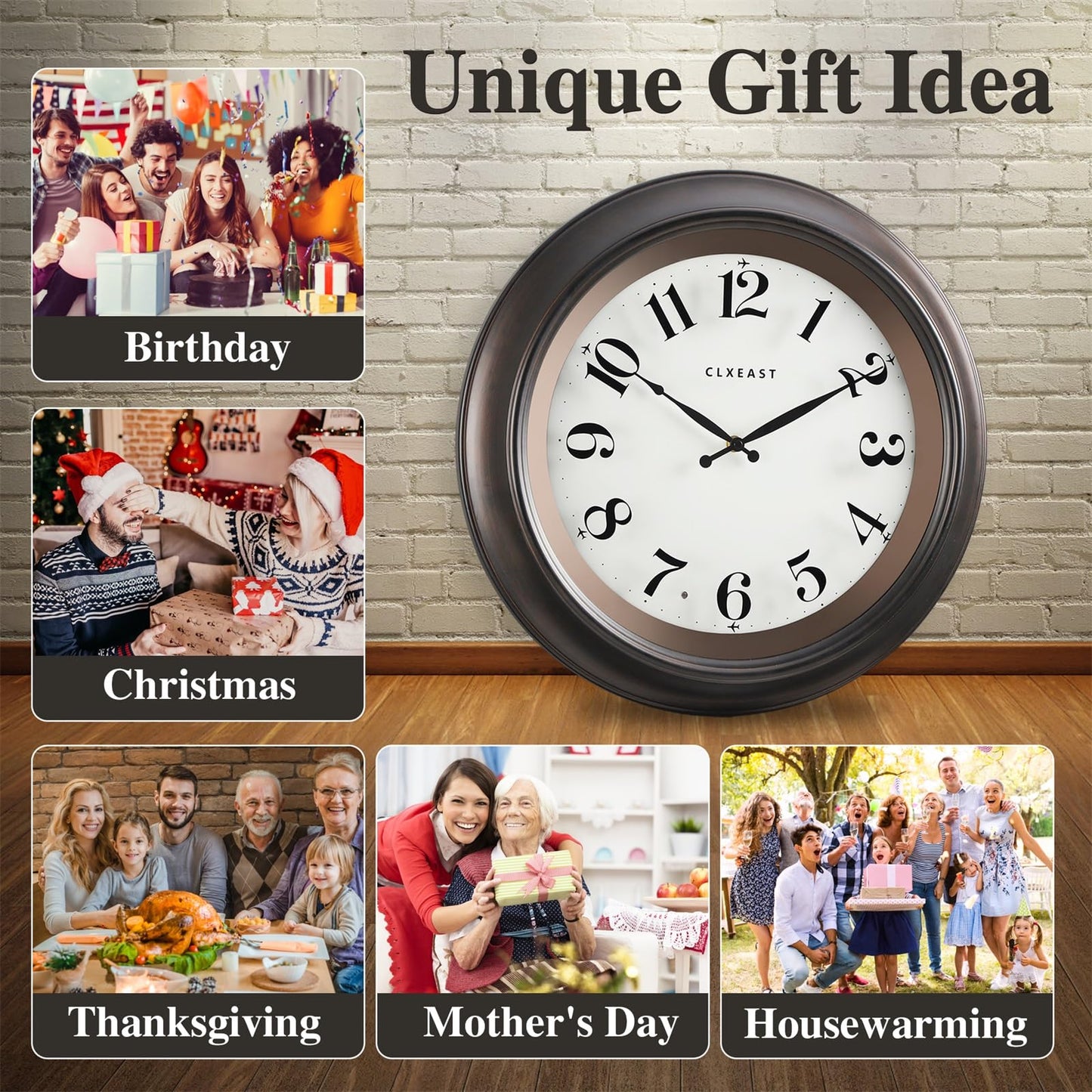 CLXEAST 18 Inch Large Illuminated Wall Clock with AI Smart Night Light Sensor,Modern Farmhouse Wall Clocks for Living Room,Bedroom, Kitchen, Home Office,Oil Rubbed Bronze Black