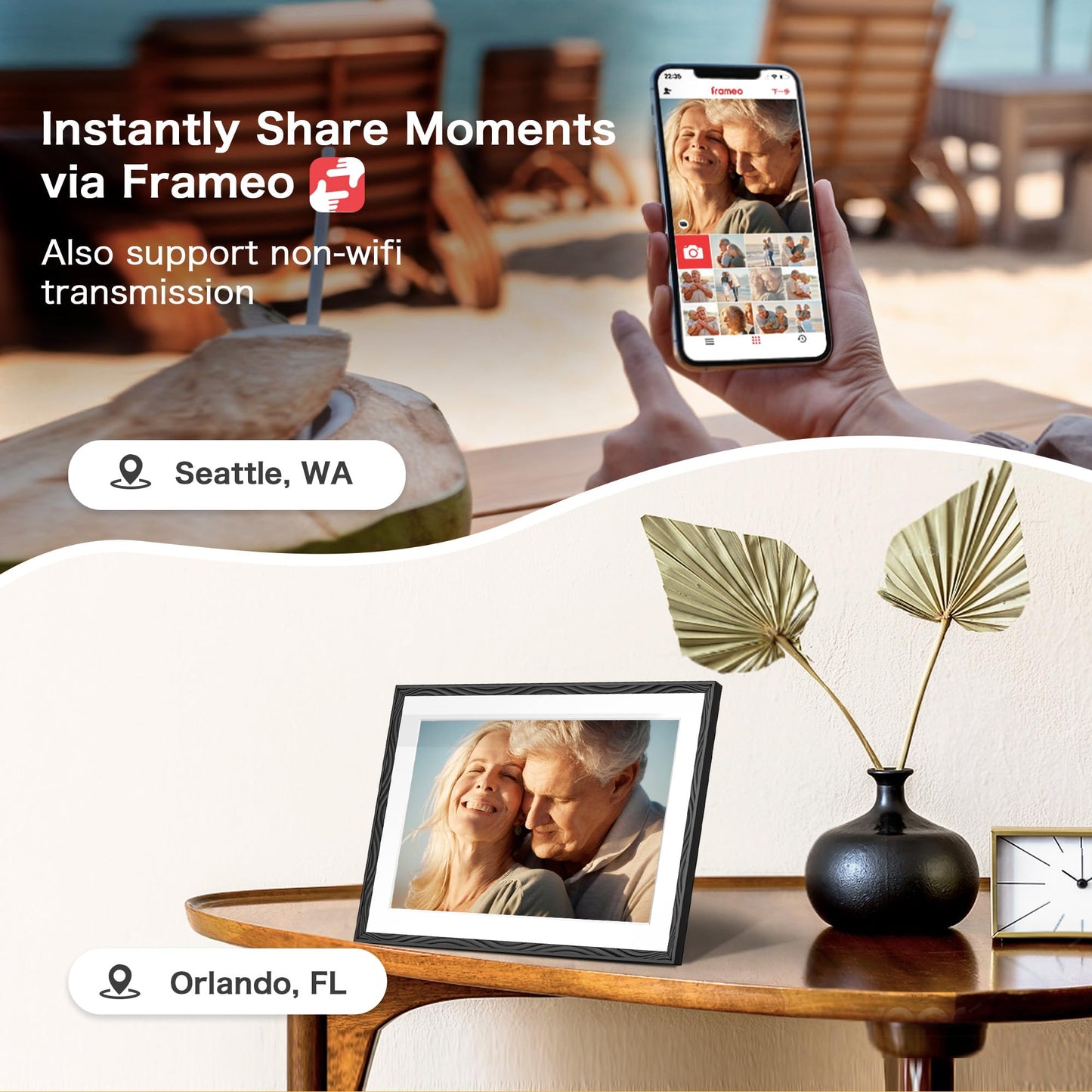 Frameo Digital Picture Frame, 10.1'' Frameo Digital Frame Wifi, 32GB, 1280*800 HD Touch Screen Digital Photo Frame, Wall Mountable, Auto-Rotate, Share Instantly, Wedding, Birthday Gifts for Women, Mom