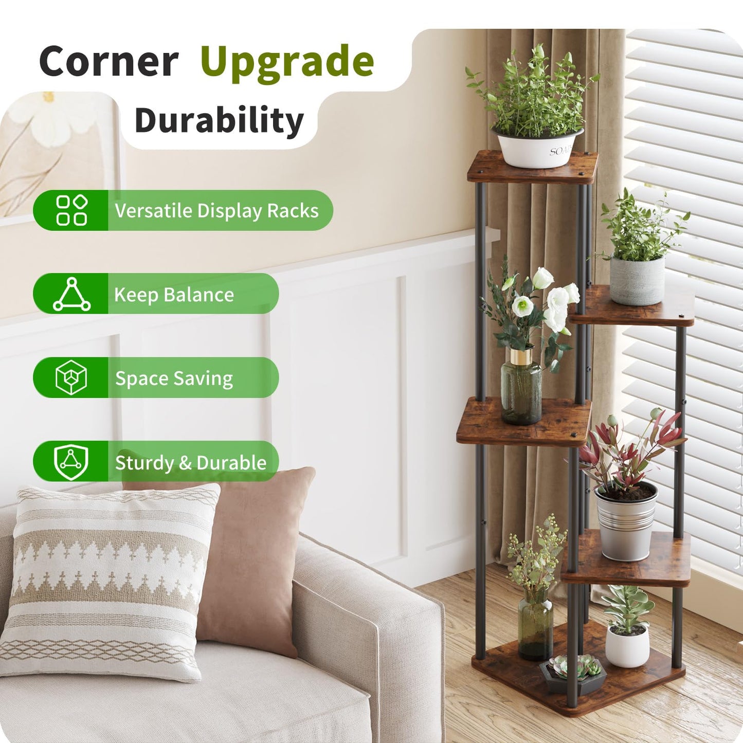 VonDream 5 Tier Plant Stand Indoor with Grow Light for Multiple Plants