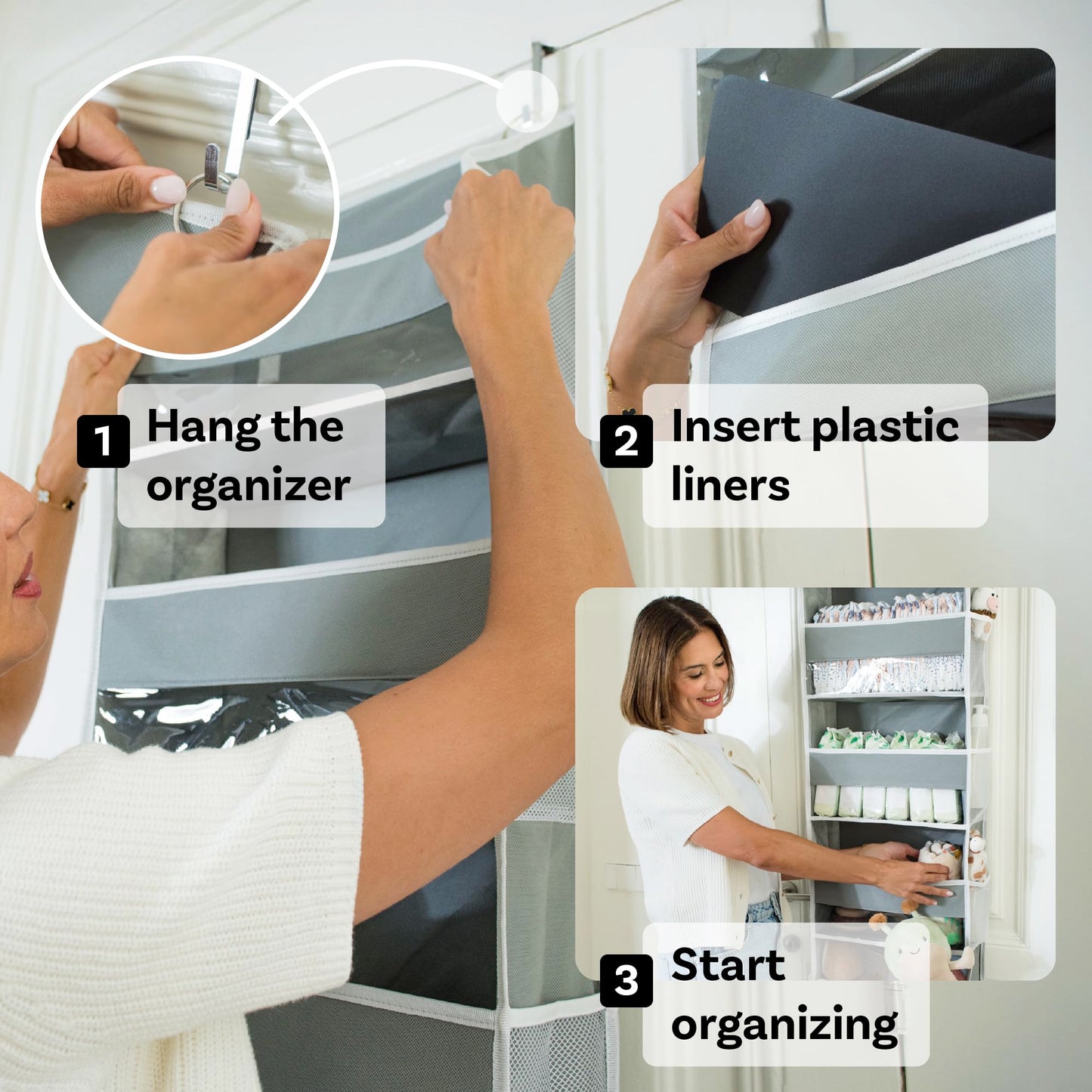 OOH SO Tidy Over Door Organizer - 5-Tier Hanging Organizer with 5 Large Pockets & 10 Mesh Pockets - Ideal for Craft Room, Nursery, Kids Room, Dorm Storage & Shoe Organization (Grey, 15 x 55.5 x 6.5”)