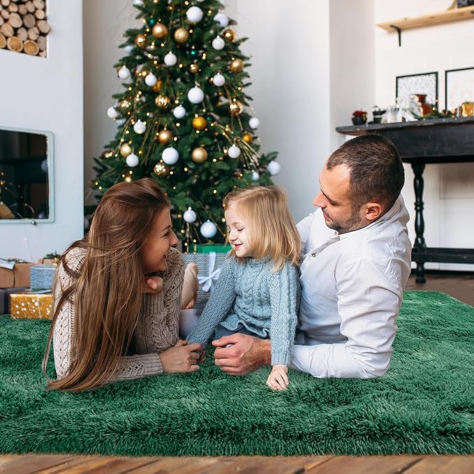 Super Fluffy Rug for Bedroom, 4x6 Shag Fuzzy Area Rug for Living Room Bedroom, Plush Soft Carpet for Girls Boys Kids, Non Slip Throw Rugs for Dorm, Modern Home Decor Aesthetic, Dark Green