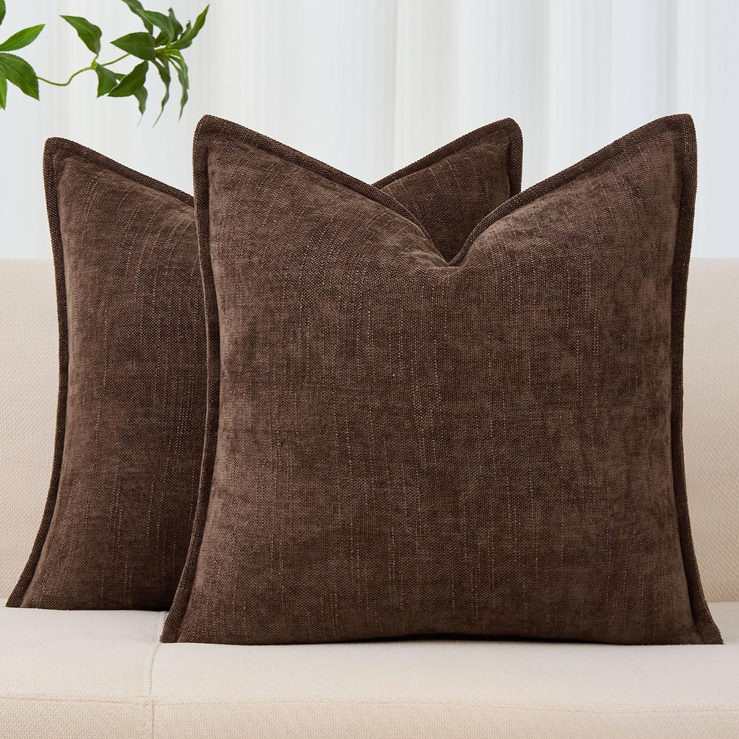Allorry 22x22 Set of 2 Decorative Throw Pillow Covers Soft Cozy Cocoa Brown Chenille Pillow Covers Neutral Textured Solid Cushion Covers for Modern Farmhouse Sofa Bedroom Living Room Decor SY014-B22