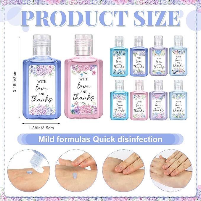 50 Pcs Hygrangea Mini Hand Sanitizer Bulk Thank You Gift Favors Small Hand Sanitizer for Guest 1fl oz Travel Size Hand Soap Gift for Wedding and Baby Shower Supplies