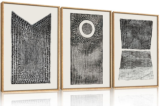 DRACIT Large Abstract Dot Black Pattern Framed Canvas Wall Art Set,Modern Neutral White Circle Wall Decor,Minimalist Black White Geometric Artwork for Living Room,Bedroom,Office-16 x24 x3
