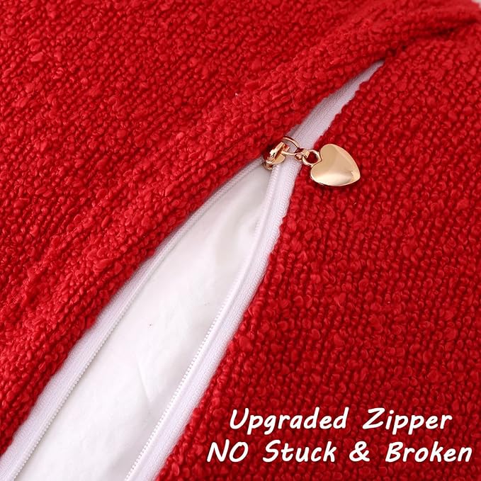 FUTEI Christmas Pack of 2 Red Decorative Throw Pillow Covers 24x24 Inch Soft Cozy Solid Boucle Textured European Cushion Case,Modern Home Decor for Couch Bed Living Room
