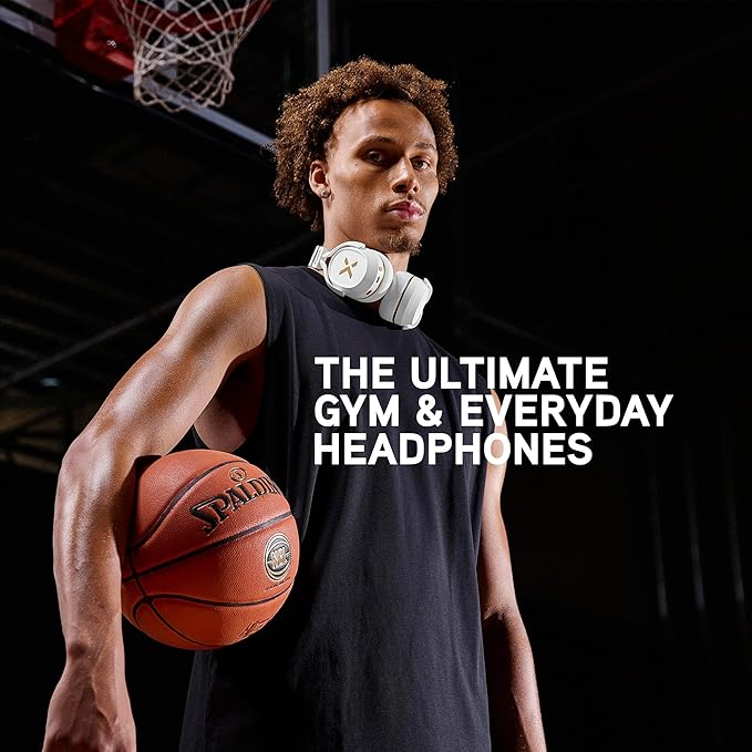 BlueAnt Pump X Wireless Over-Ear Headphones, Bluetooth, Powerful Bass, Active Noise Cancelling & Transparency Mode, Interchangeable Ear Cups, All-Day Comfort for Gym and Training, White/Gold
