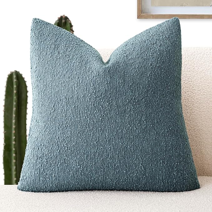 Foindtower Decorative Textured Boucle Throw Pillow Covers Accent Solid Pillow Cases Neutral Soft Cozy Couch Cushion Case for Chair Sofa Bedroom Living Room Home Decor 20x20 Inch,1PC,Misty Blue