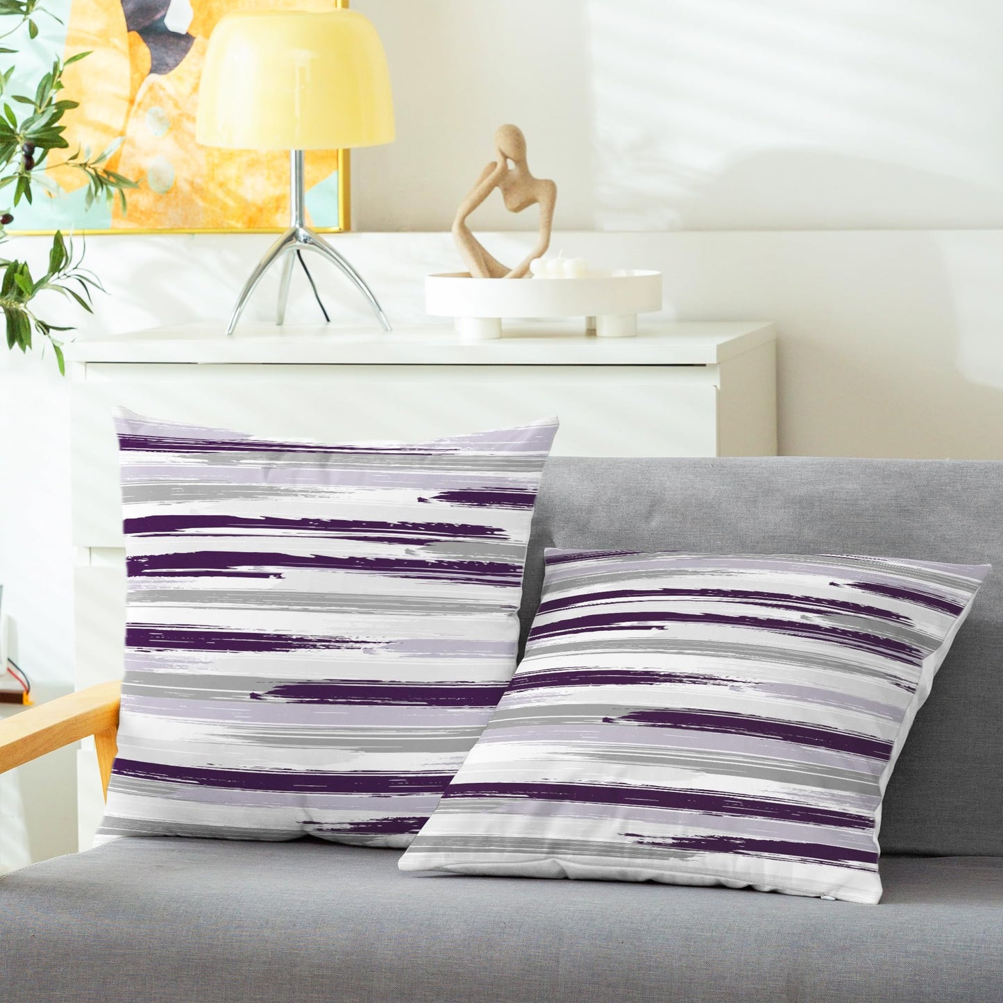 CaliTime Throw Pillow Cases Pack of 2 Cozy Fleece Rock Stone Geometric Texture Decorative Cushion Covers for Couch Bed Sofa Farmhouse Decoration 18 X 18 Inches Deep Purple Grey