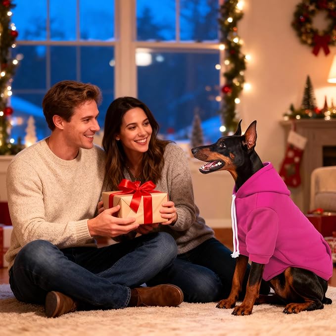 BAOBICUTE Dog Basic Hoodie Soft Dog Clothes Cold Weather Sweaters for Medium Large Dogs Cozy Fabric Warm Sweatshirt with Leash Hole (Rose Pink, M (Back: 16.54",Chest: 22.05", Neck: 16.54"))