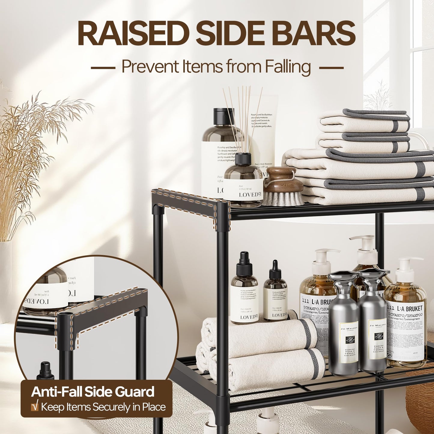 Tujurich 3-Tier Storage Shelves with Plastic Connectors – Metal Shelf Organizer for Pantry, Closet & Bathroom, Space-Saving Sturdy Shelving Unit Rack, Black, 17.3" x 12.8" x 28.9"