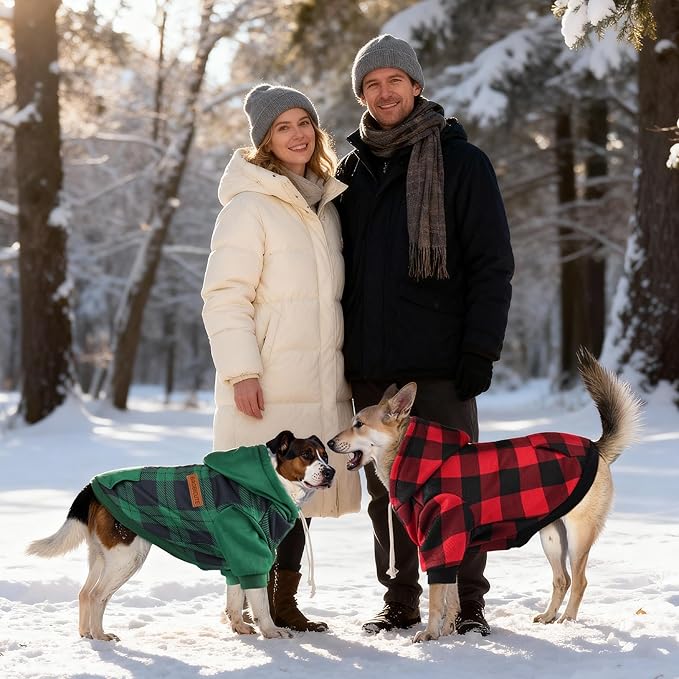 BAOBICUTE Dog Basic Hoodie Soft Dog Clothes Cold Weather Sweaters for Medium Large Dogs Cozy Fabric Warm Sweatshirt with Leash Hole (Red Plaid, XS (Back: 10.24",Chest: 14.96", Neck: 11.42"))