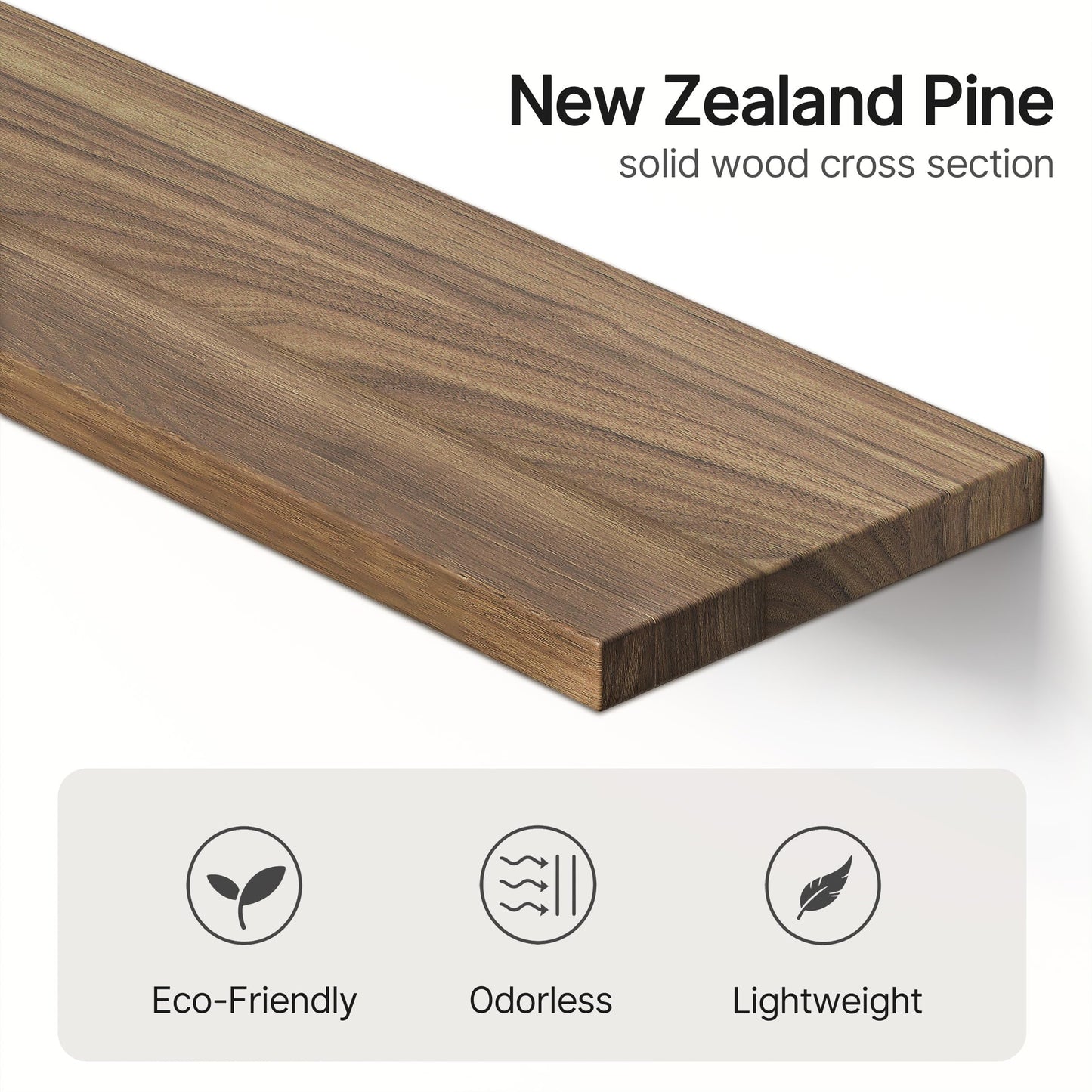 Vailando Floating Shelves 4 Pack, 16" Solid Wood Wall Mounted Rustic Walnut