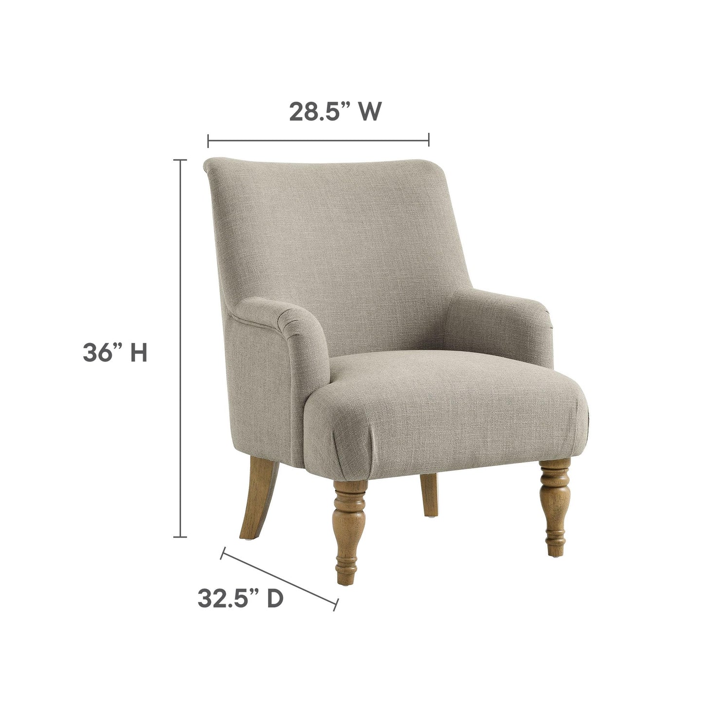 Modway Ellington Living Room Accent Armchair in Linen – Fabric Upholstered Reading Arm Chair with Wooden Legs – Modern Lounge Chair with French Piping Trim