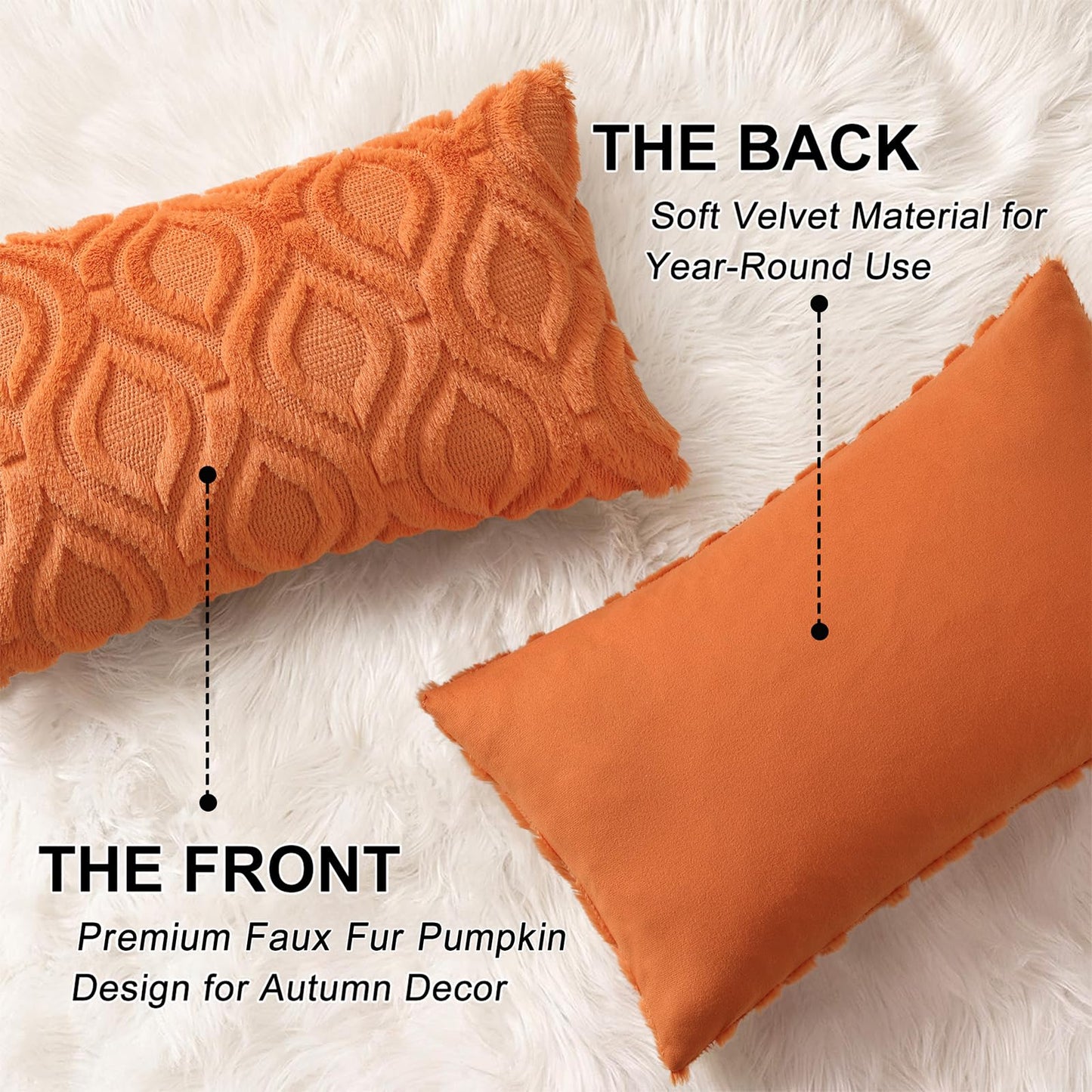 decorUhome Throw Pillow Covers 12x20 Inch Set of 2, Soft Plush Faux Wool Orange Solid Couch Pillow Covers, Accent Farmhouse Neutral Rectangle Pillow Cases for Sofa Bed Living Room