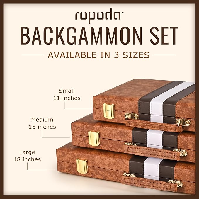 ropoda Backgammon Board Game Set (11 Inches) for Adults and Kids,Classic Board Strategy Game,Portable and Travel Backgammon Set with Premium Leather Case,Best Strategy & Tip Guid
