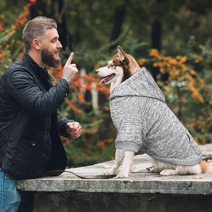 Dog Sweaters for Large Dogs,Dog Hoodie Fleece Pet Sweater Soft Clothes Sweatshirt with Pocket Pet Hoodie for Large Dogs(Grey&XL)