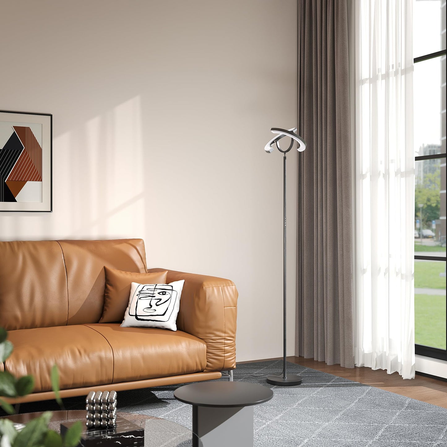 SIBRILLE 30W LED Floor Lamp, 350° Rotating Reading Standing Lamp with Remote Control, Stepless Dimmable 3000K-6500K Modern Tall Lamp for Living Room Bedroom Office