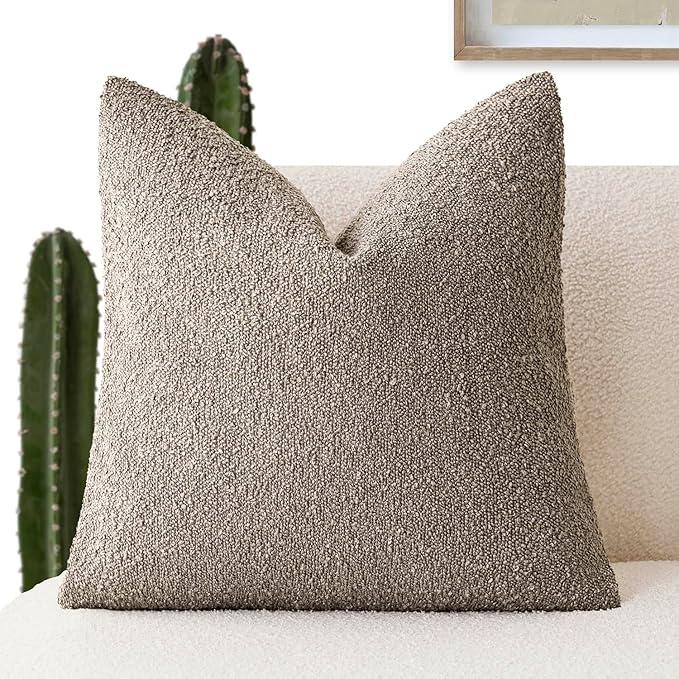 Foindtower Decorative Textured Boucle Throw Pillow Covers Accent Solid Pillow Cases Neutral Soft Cozy Couch Cushion Case for Chair Sofa Bedroom Living Room Home Decor 20x20 Inch,1PC,Light Taupe