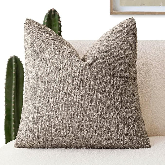 Foindtower Decorative Textured Boucle Throw Pillow Covers Accent Solid Pillow Cases Neutral Soft Cozy Couch Cushion Case for Chair Sofa Bedroom Living Room Home Decor 20x20 Inch,1PC,Light Taupe