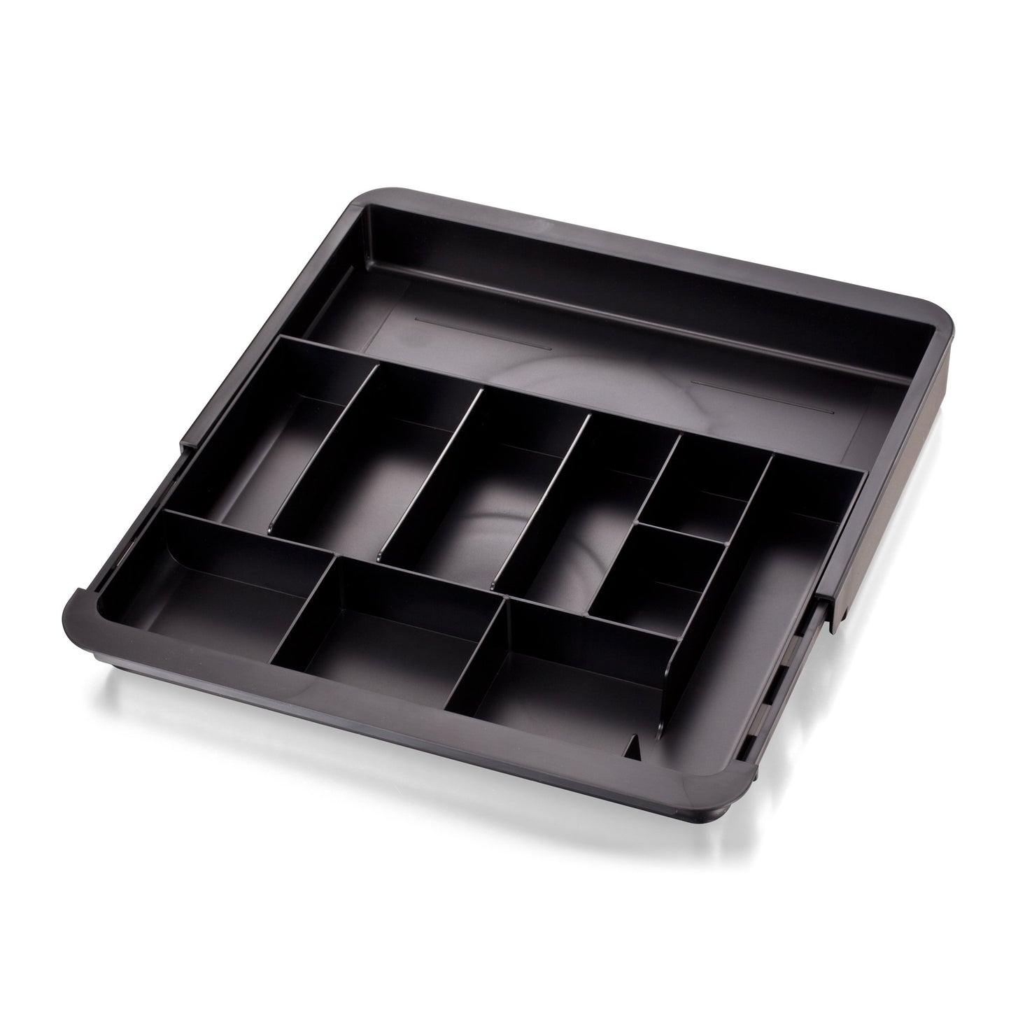 Officemate Expandable Drawer Organizer Tray, Adjustable 10.3"–16" Width, Customizable Compartments with Dividers, Recycled Plastic, Black