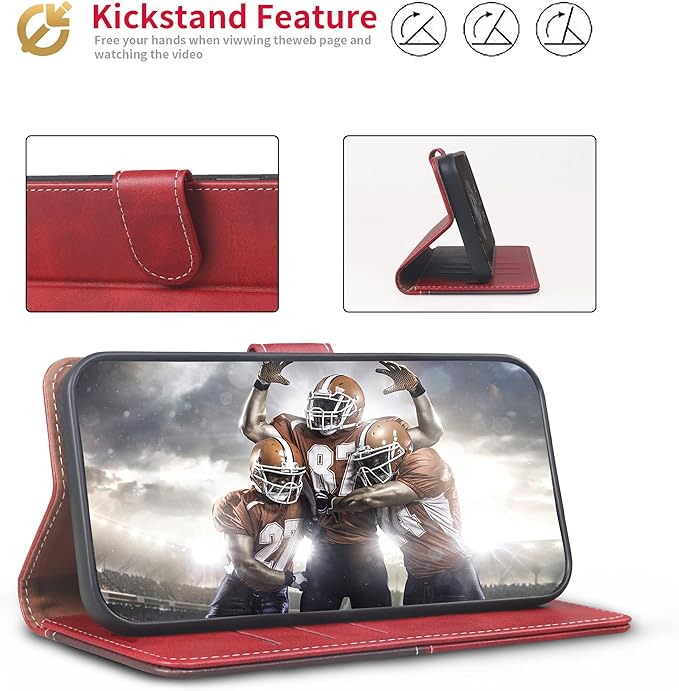CIVICASE for iPhone 15 Pro Max(6.7inch) Wallet Case,Leather Flip Case RFID Blocking Credit Card Holder Folio Magnetic Stand TPU Shockproof Cover Compatible with iPhone 15 Pro Max Red Brown