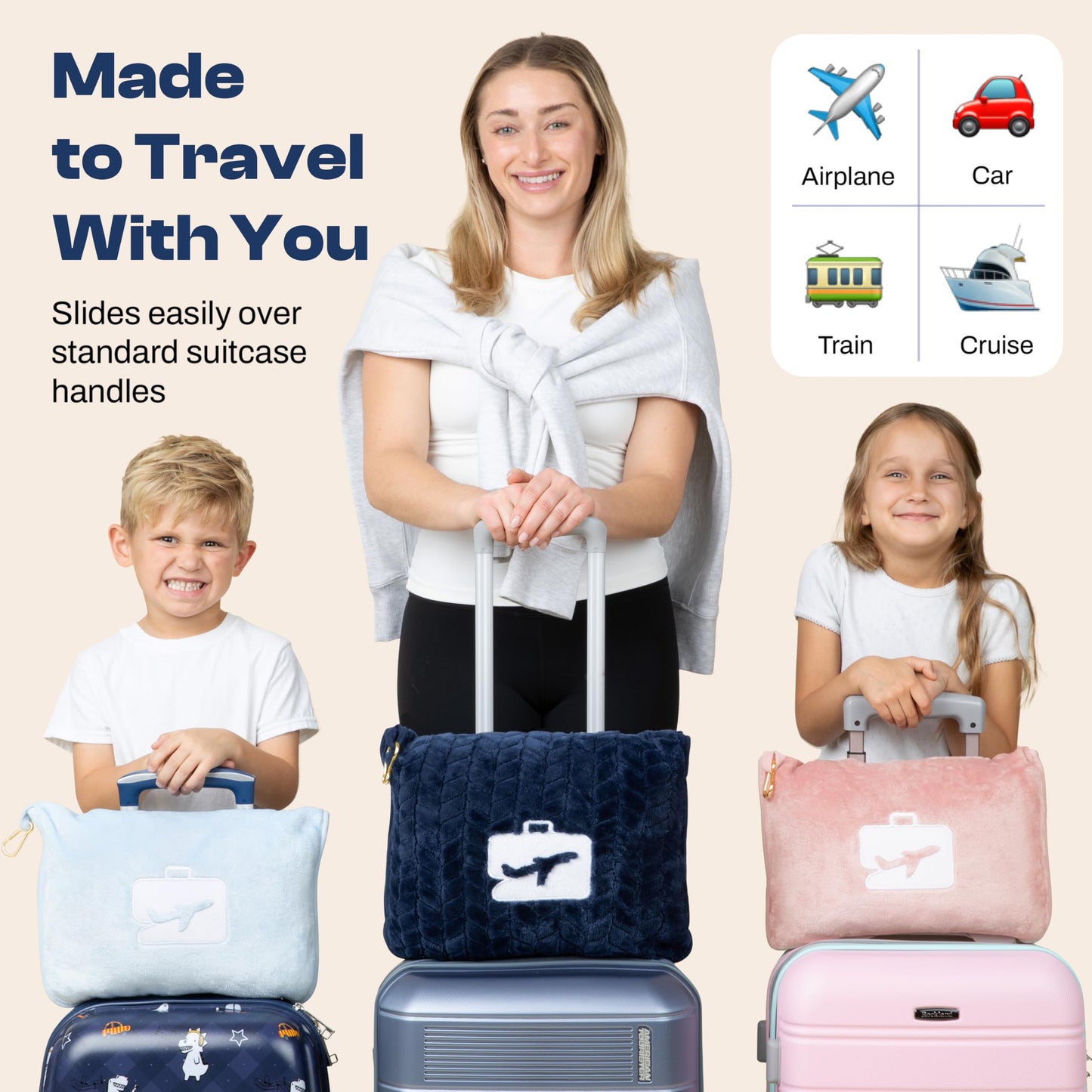EverSnug Travel Blanket and Pillow - Premium Soft 2 in 1 Airplane Blanket with Soft Bag Pillowcase, Hand Luggage Sleeve and Backpack Clip (Light Pink)