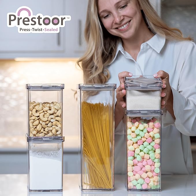 Prestoor 4-Pack Airtight Pantry Containers, 1.9 QT / 1.8 L Clear Food Storage Jars with Leakproof Twist-Lock Lids, Detachable Lid for Easy Cleaning, Cereal, Pasta, Rice, Oats, Snack Storage- Green