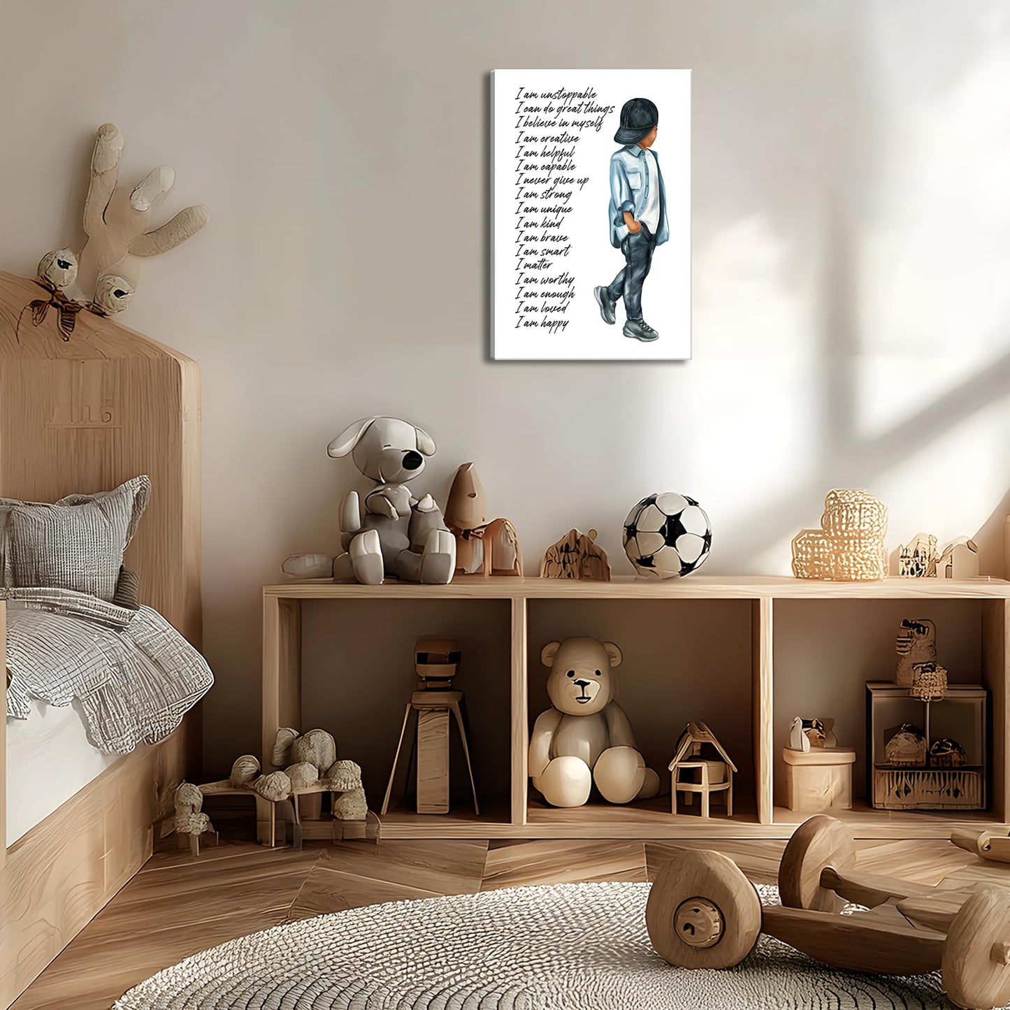 Inspirational Black Boy Wall Art Black Boy Inspiring Wall Decor African American Poster Kids Positive Daily Affirmation Prints Motivational Quotes Painting for Boys Bedroom Playroom 12x16 Inch