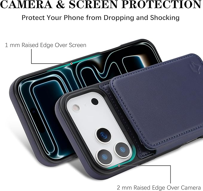GUERNICA for iPhone 17 Pro (6.3") Case Wallet with Card Holder, RFID Blocking Leather Protection, Shockproof Women Men Phone Case for Apple 17 Pro, Blue