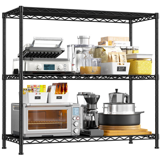 DurayLoly 35.6" W Storage Shelves, 3 Tier Adjustable Metal Shelving Unit Heavy Duty Steel Wire Rack for Kitchen,Laundry,Pantry,Office,Garage, Closet,Black(35.6" Wx14"Dx35.6"H)
