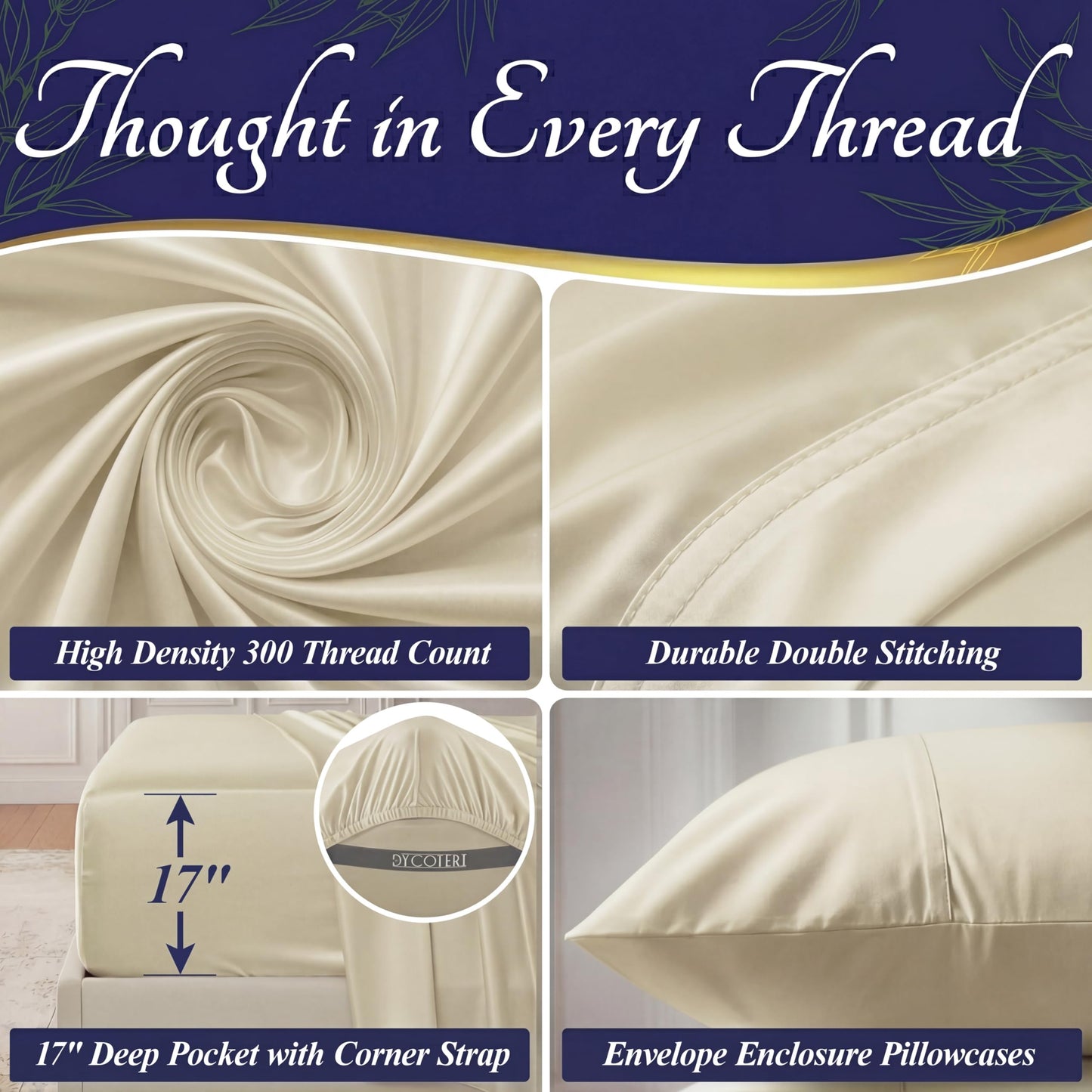 DECOLURE 100% Viscose Derived from Bamboo Sheets King Size - Luxury 4 Pc Naturally Cooling Sheets, Ultra Soft Bed Set - Deep 17" Pockets, Durable Double Stitching, Oeko Tex Standard (Creme)