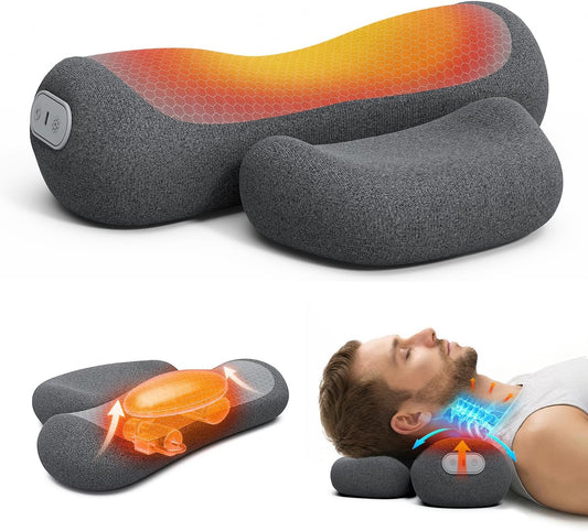 Yunari 3-in-1 Cordless Cervical Neck Support Pillow with Gentle Heat and Airbag Compression, Ergonomic Vibration Pillow for Home, Office and Travel Relaxation (Grey)