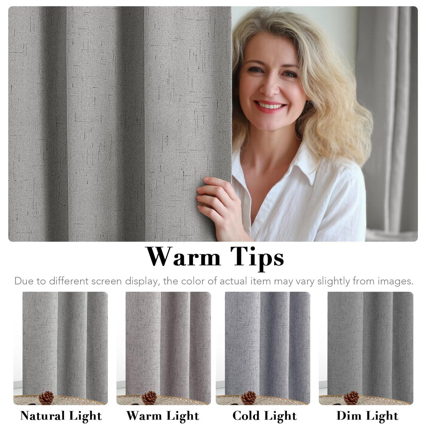 H.VERSAILTEX Primitive Linen Curtains 100% Blackout Curtain Drapes Burlap Curtains with White Thermal Insulated Liner, Grommet Top Drapes Living Room/Bedroom (2 Panels, 42 x 54 Inch, Dove Gray)