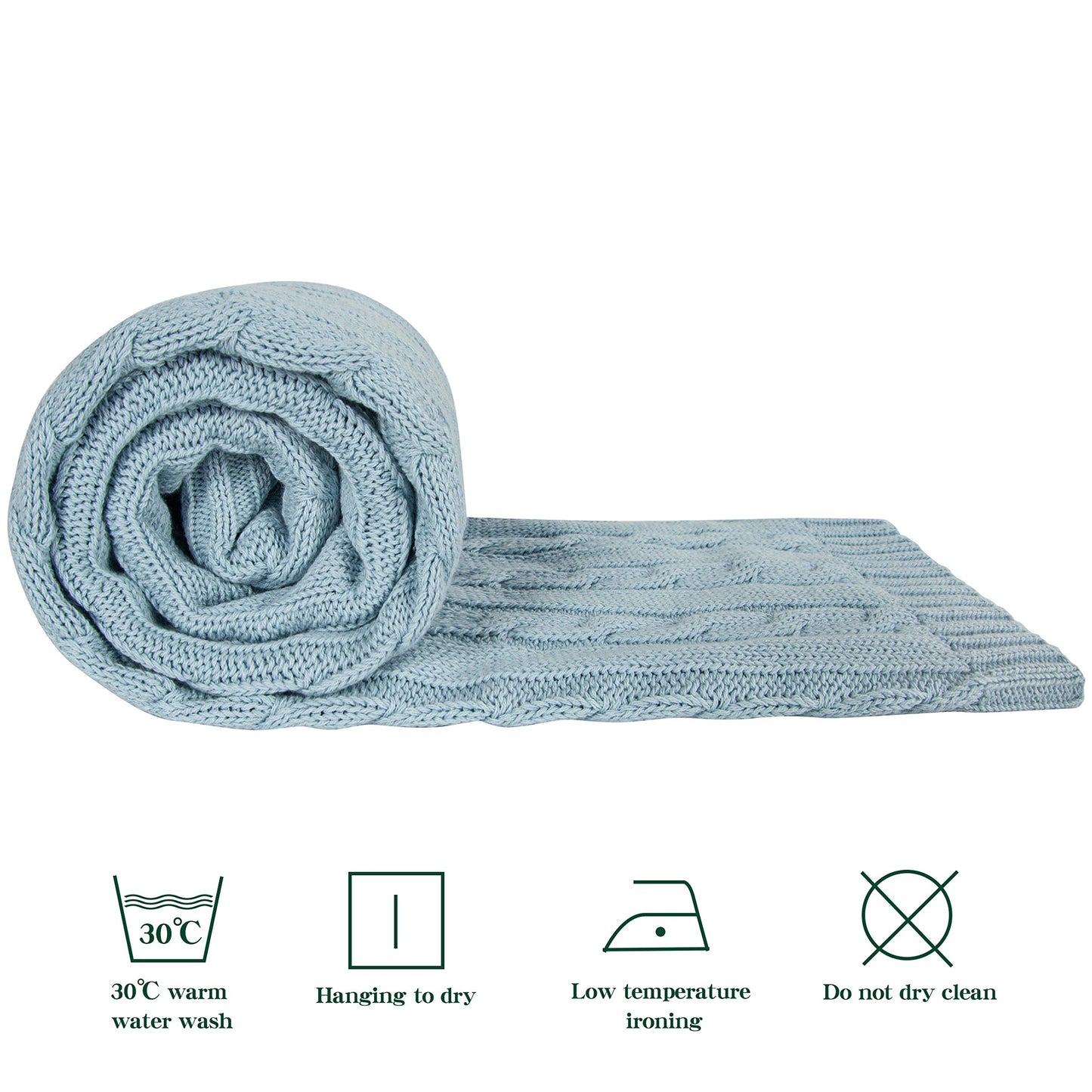 NTBAY 100% Pure Cotton Cable Knit Toddler Blanket, Super Soft Warm Breathable 30x40 Baby Blanket for Crib, Stroller, Nursery, Travel, Newborn, 30x40 Inches, Baby Blue