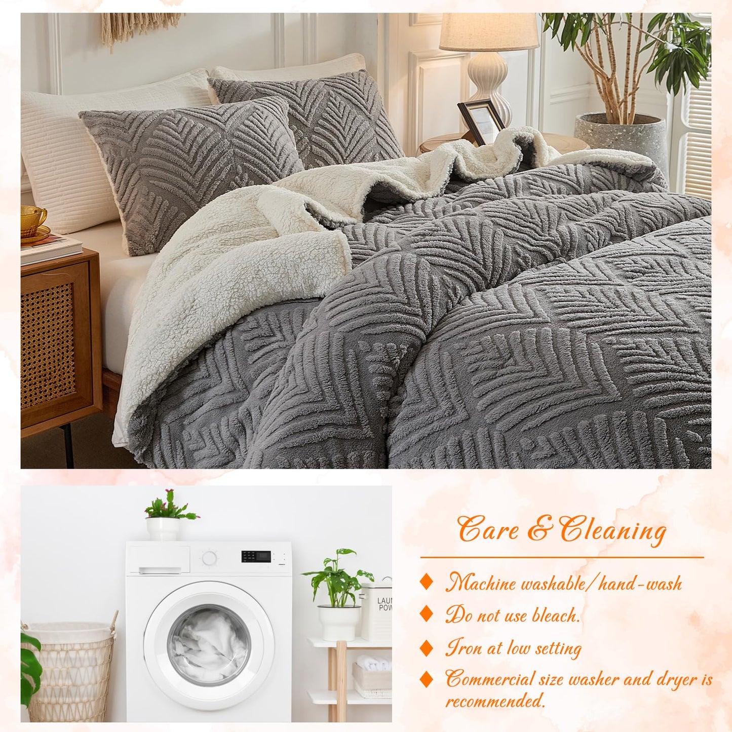 Gray Fluffy Sherpa Queen Size Blanket, Fuzzy Cozy Soft Faux Fur Bed Blanket with Pillowcases, Shaggy Velvet Thick Warm Plush Bedding for Winter (Grey, 88x88 inches + 2 Pillowcases)